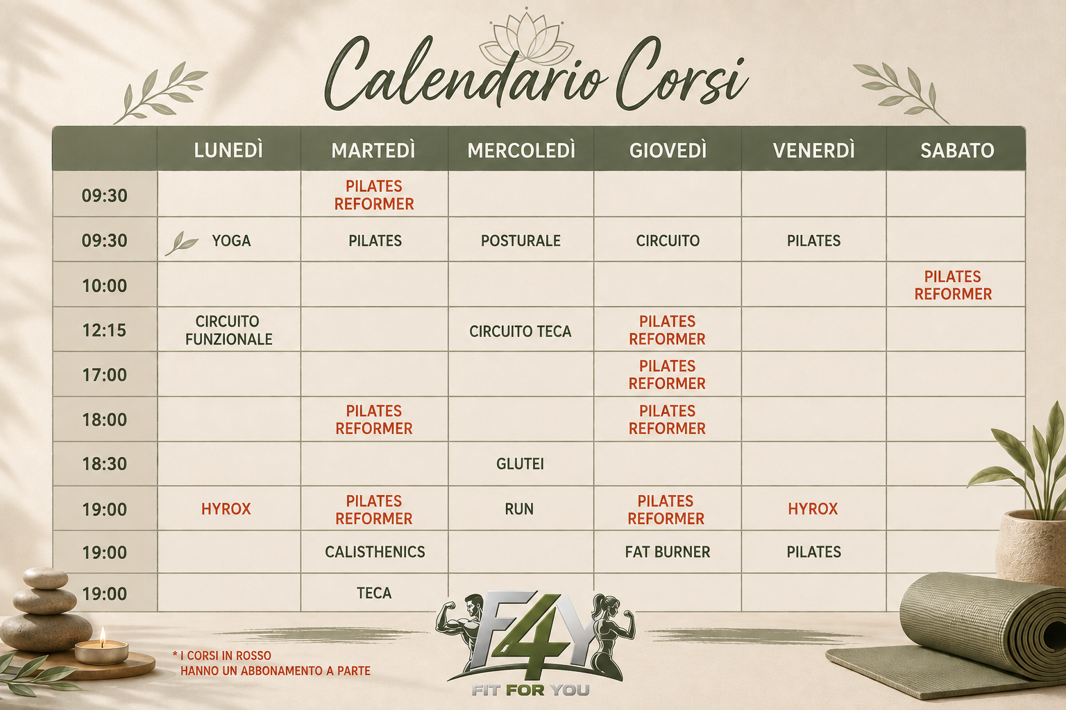 Calendario corsi Fit4You